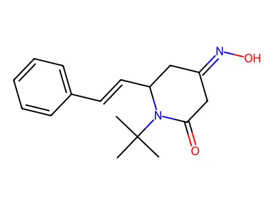 1-Tert-butyl-4-hydroxyimino-6-(2-phenylethenyl)piperidin-2-one structure