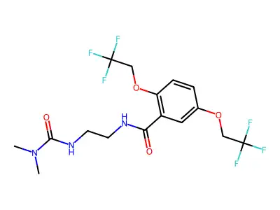 N-[2-(dimethylcarbamoylamino)ethyl]-2,5-bis(2,2,2-trifluoroethoxy)benzamide structure