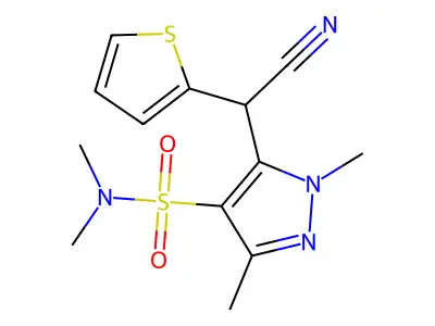 5-[cyano(thiophen-2-yl)methyl]-N,N,1,3-tetramethylpyrazole-4-sulfonamide structure