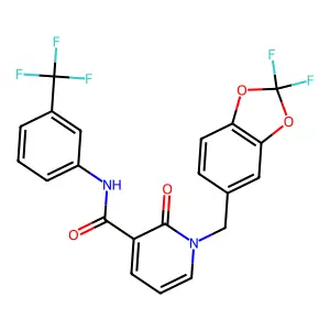 1-[(2,2-difluoro-1,3-benzodioxol-5-yl)methyl]-2-oxo-N-[3-(trifluoromethyl)phenyl]-1,2-dihydro-3-pyridinecarboxamide structure