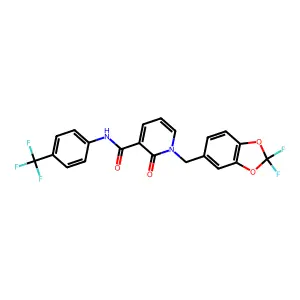 1-[(2,2-difluoro-1,3-benzodioxol-5-yl)methyl]-2-oxo-N-[4-(trifluoromethyl)phenyl]-1,2-dihydro-3-pyridinecarboxamide structure