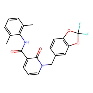 1-[(2,2-difluoro-1,3-benzodioxol-5-yl)methyl]-N-(2,6-dimethylphenyl)-2-oxo-1,2-dihydro-3-pyridinecarboxamide structure