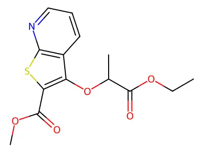 Methyl 3-(2-ethoxy-1-methyl-2-oxoethoxy)thieno[2,3-b]pyridine-2-carboxylate structure