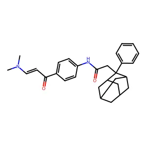 N-[4-[3-(dimethylamino)prop-2-enoyl]phenyl]-2-(2-phenyl-2-adamantyl)acetamide structure