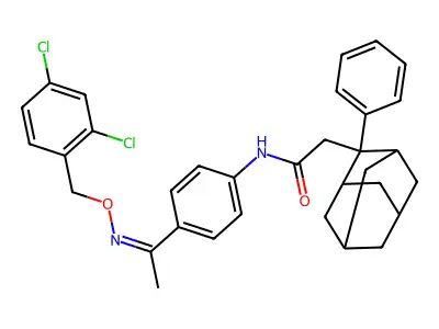 N-(4-{[(2,4-dichlorobenzyl)oxy]ethanimidoyl}phenyl)-2-(2-phenyl-2-adamantyl)acetamide structure