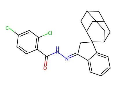 2,4-dichloro-N-(spiro[2H-indene-3,2'-adamantane]-1-ylideneamino)benzamide structure