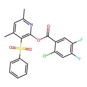 4,6-dimethyl-3-(phenylsulfonyl)-2-pyridinyl 2-chloro-4,5-difluorobenzenecarboxylate structure