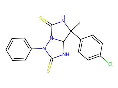 7-(4-chlorophenyl)-7-methyl-3-phenyldihydro-1H-imidazo[1,5-b][1,2,4]triazole-2,5(3H,6H)-dithione structure