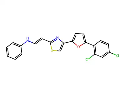 N-[2-[4-[5-(2,4-dichlorophenyl)furan-2-yl]-1,3-thiazol-2-yl]ethenyl]aniline structure