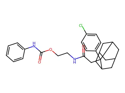 2-({2-[2-(4-chlorophenyl)-2-adamantyl]acetyl}amino)ethyl N-phenylcarbamate structure