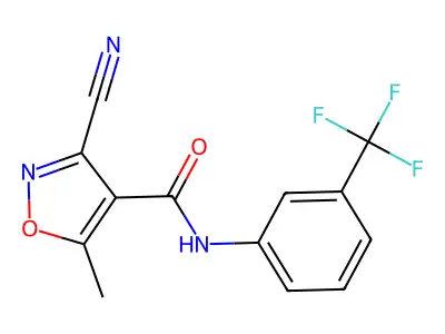 3-cyano-5-methyl-N-[3-(trifluoromethyl)phenyl]-1,2-oxazole-4-carboxamide structure