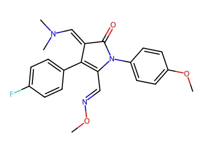3-(dimethylaminomethylidene)-4-(4-fluorophenyl)-5-(methoxyiminomethyl)-1-(4-methoxyphenyl)pyrrol-2-one structure