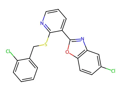 5-Chloro-2-{2-[(2-chlorobenzyl)sulfanyl]-3-pyridinyl}-1,3-benzoxazole structure