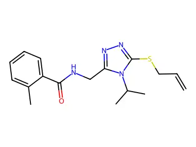 N-{[5-(allylsulfanyl)-4-isopropyl-4H-1,2,4-triazol-3-yl]methyl}-2-methylbenzenecarboxamide structure