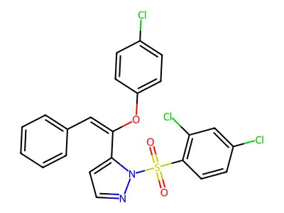5-[1-(4-Chlorophenoxy)-2-phenylethenyl]-1-(2,4-dichlorophenyl)sulfonylpyrazole structure