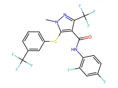 N-(2,4-difluorophenyl)-1-methyl-3-(trifluoromethyl)-5-{[3-(trifluoromethyl)phenyl]sulfanyl}-1H-pyrazole-4-carboxamide structure