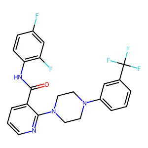 N-(2,4-difluorophenyl)-2-{4-[3-(trifluoromethyl)phenyl]piperazino}nicotinamide structure