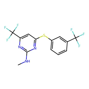 N-methyl-4-(trifluoromethyl)-6-{[3-(trifluoromethyl)phenyl]sulfanyl}-2-pyrimidinamine structure