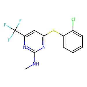 N-[4-[(2-chlorophenyl)sulfanyl]-6-(trifluoromethyl)-2-pyrimidinyl]-N-methylamine structure