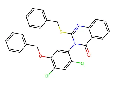 2-Benzylsulfanyl-3-(2,4-dichloro-5-phenylmethoxyphenyl)quinazolin-4-one structure