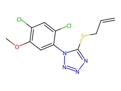 5-(allylsulfanyl)-1-(2,4-dichloro-5-methoxyphenyl)-1H-1,2,3,4-tetraazole structure