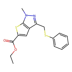 ethyl 1-methyl-3-[(phenylsulfanyl)methyl]-1H-thieno[2,3-c]pyrazole-5-carboxylate structure