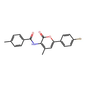 N-[6-(4-bromophenyl)-4-methyl-2-oxopyran-3-yl]-4-methylbenzamide structure