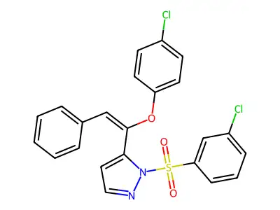 5-[1-(4-Chlorophenoxy)-2-phenylethenyl]-1-(3-chlorophenyl)sulfonylpyrazole structure