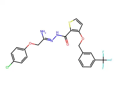 N'-[2-(4-chlorophenoxy)ethanimidoyl]-3-{[3-(trifluoromethyl)benzyl]oxy}-2-thiophenecarbohydrazide structure