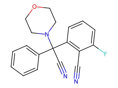 2-[Cyano(morpholino)phenylmethyl]-6-fluorobenzenecarbonitrile structure