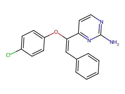 4-[1-(4-Chlorophenoxy)-2-phenylethenyl]pyrimidin-2-amine structure