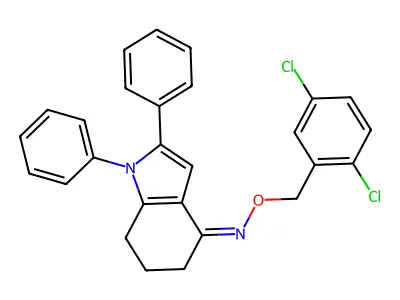 N-[(2,5-dichlorophenyl)methoxy]-1,2-diphenyl-6,7-dihydro-5H-indol-4-imine structure