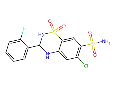 6-chloro-3-(2-fluorophenyl)-1,1-dioxo-3,4-dihydro-2H-1 structure