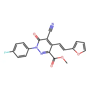 methyl 5-cyano-1-(4-fluorophenyl)-4-[2-(furan-2-yl)ethenyl]-6-oxopyridazine-3-carboxylate structure