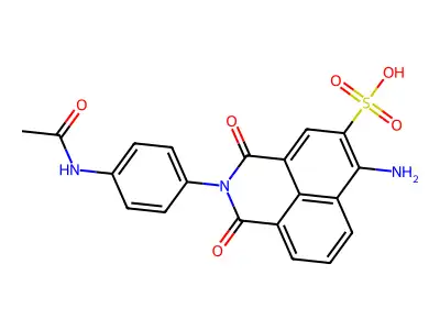 2-[4-(acetylamino)phenyl]-6-amino-1,3-dioxo-2,3-dihydro-1H-benzo[de]isoquinoline-5-sulfonic acid structure