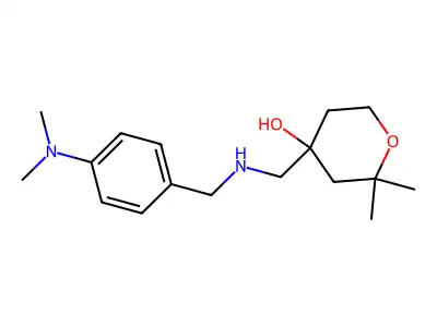 4-({[4-(dimethylamino)benzyl]amino}methyl)-2,2-dimethyltetrahydro-2H-pyran-4-ol structure