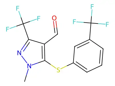 1-methyl-3-(trifluoromethyl)-5-{[3-(trifluoromethyl)phenyl]sulfanyl}-1H-pyrazole-4-carbaldehyde structure