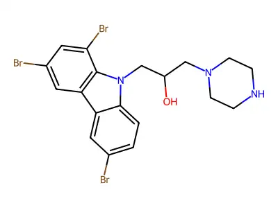 1,3,6-Tribromo-I+/--(1-piperazinylmethyl)-9H-carbazole-9-ethanol structure