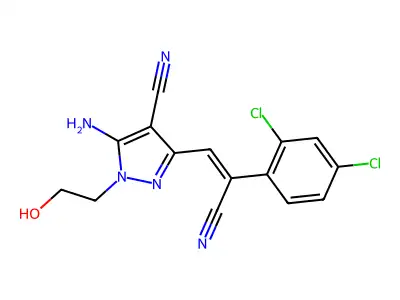 5-Amino-3-[2-cyano-2-(2,4-dichlorophenyl)ethenyl]-1-(2-hydroxyethyl)-1H-pyrazole-4-carbonitrile structure