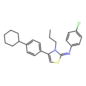N-(4-chlorophenyl)-N-(4-(4-cyclohexylphenyl)-3-propyl-1,3-thiazol-2(3H)-ylidene)amine structure