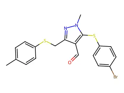 5-[(4-bromophenyl)sulfanyl]-1-methyl-3-{[(4-methylphenyl)sulfanyl]methyl}-1H-pyrazole-4-carbaldehyde structure