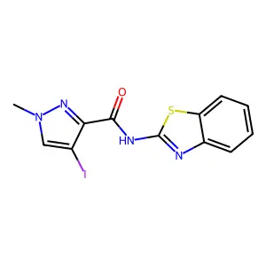 N-(1,3-benzothiazol-2-yl)-4-iodo-1-methyl-1H-pyrazole-3-carboxamide structure