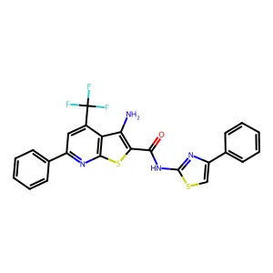 3-amino-6-phenyl-N-(4-phenyl-1,3-thiazol-2-yl)-4-(trifluoromethyl)thieno[2,3-b]pyridine-2-carboxamide structure