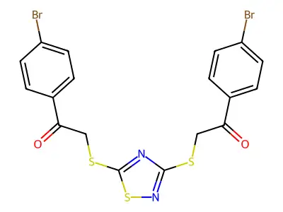 1-(4-bromophenyl)-2-[(3-{[2-(4-bromophenyl)-2-oxoethyl]sulfanyl}-1,2,4-thiadiazol-5-yl)sulfanyl]ethanone structure