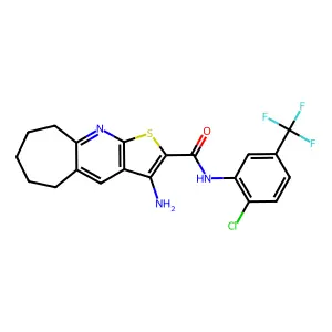 3-amino-N-[2-chloro-5-(trifluoromethyl)phenyl]-6,7,8,9-tetrahydro-5H-cyclohepta[b]thieno[3,2-e]pyridine-2-carboxamide structure