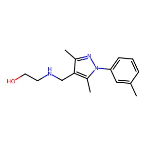 2-({[3,5-dimethyl-1-(3-methylphenyl)-1H-pyrazol-4-yl]methyl}amino)ethanol structure