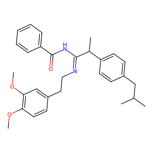N-[N-[2-(3,4-dimethoxyphenyl)ethyl]-C-[1-[4-(2-methylpropyl)phenyl]ethyl]carbonimidoyl]benzamide structure