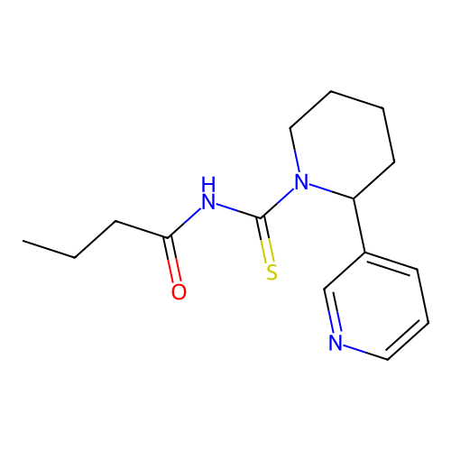 N-(2-(pyridin-3-yl)piperidine-1-carbonothioyl)butyramide structure