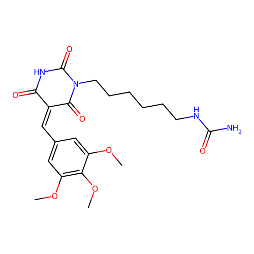 6-[2,4,6-trioxo-5-[(3,4,5-trimethoxyphenyl)methylidene]-1,3-diazinan-1-yl]hexylurea structure