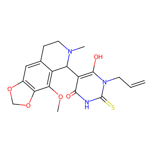 1-allyl-6-hydroxy-5-(4-methoxy-6-methyl-5,6,7,8-tetrahydro-[1,3]dioxolo[4,5-g]isoquinolin-5-yl)-2-thioxo-2,3-dihydropyrimidin-4(1H)-one structure